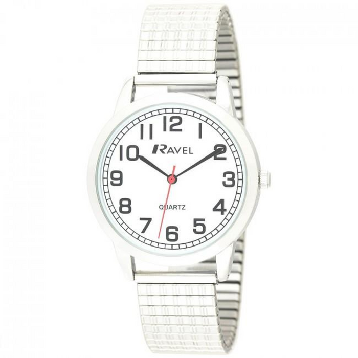Ravel Mens Bold Number White Dial Expander Bracelet Watch R0232.11.1