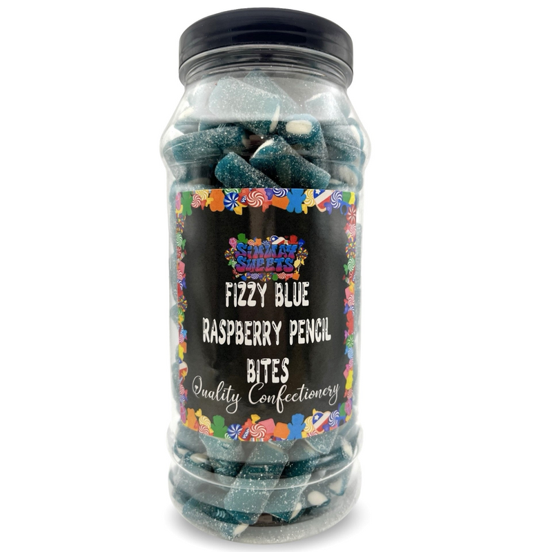 Fizzy Blue Raspberry Pencil Bites Retro Sour Gummy Sweets Gift Jar - 660g