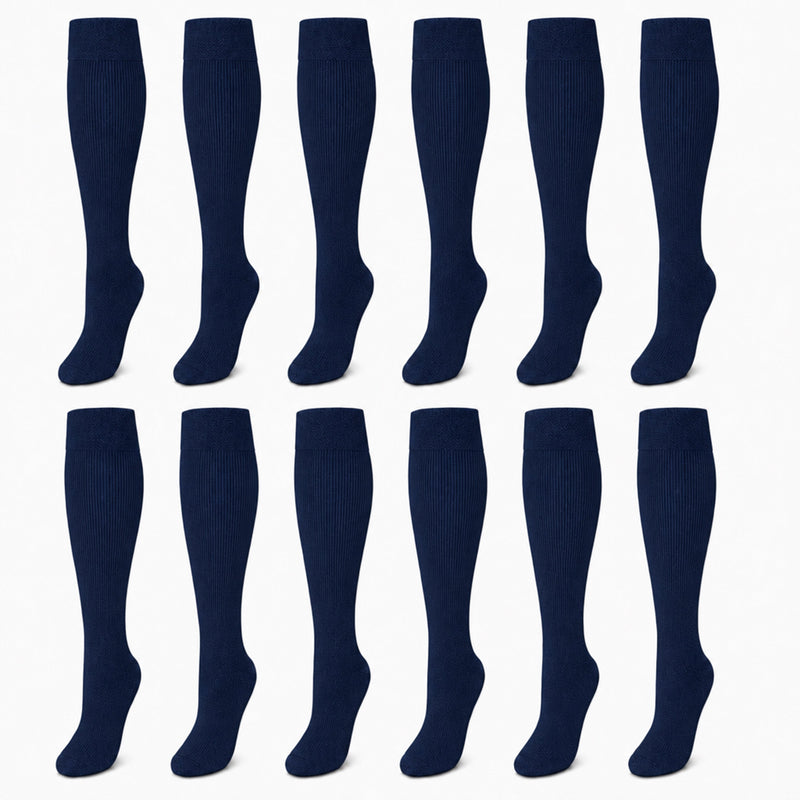 12 Pairs Girls Cotton Rich Long School Socks Durable Comfortable Breathable Sculpted Heels and Toes Sizes 9-12 12-3 4-6 Navy Grey Black White by Sock Stack