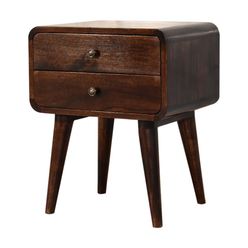 Artisan Furniture Solid Wood Curved Dark Walnut Bedside