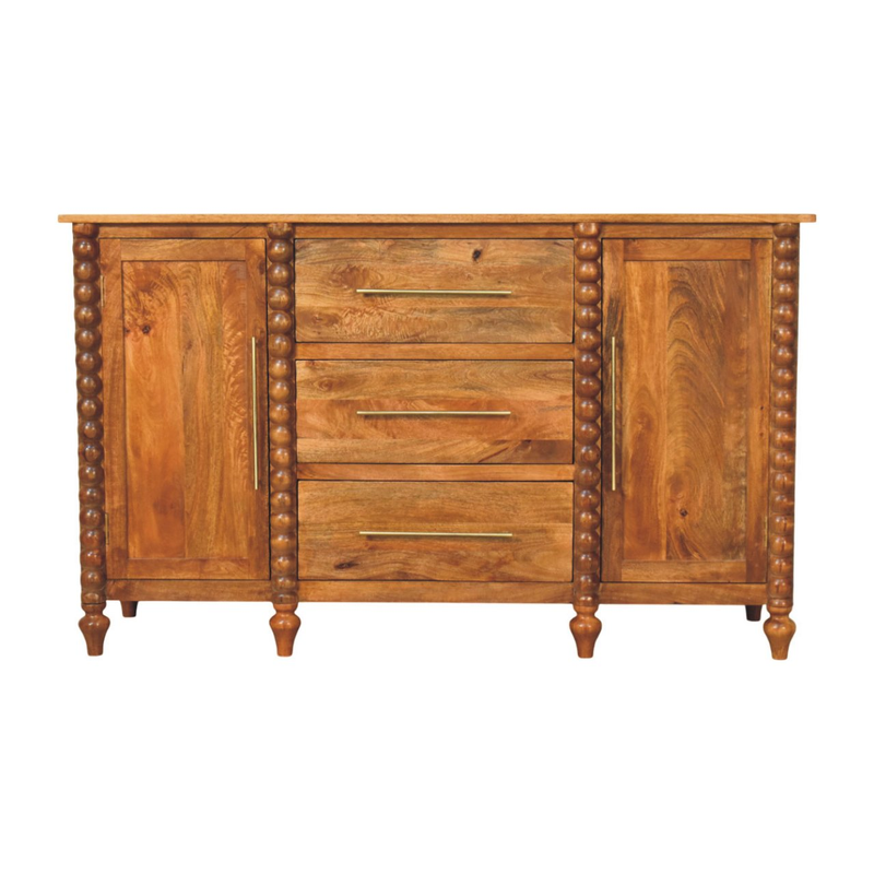 Artisan Furniture Solid Wood Spindle Sideboard, 3 Drawers & 2 Doors, Brown