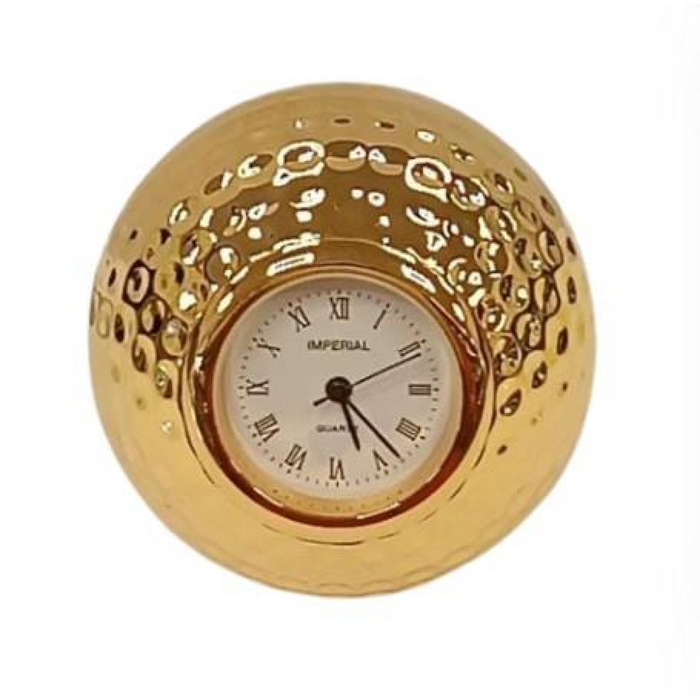 Miniature Clock Goldtone Plated Metal Golf Ball Solid Brass IMP75G- CLEARANCE NEEDS RE-BATTERY