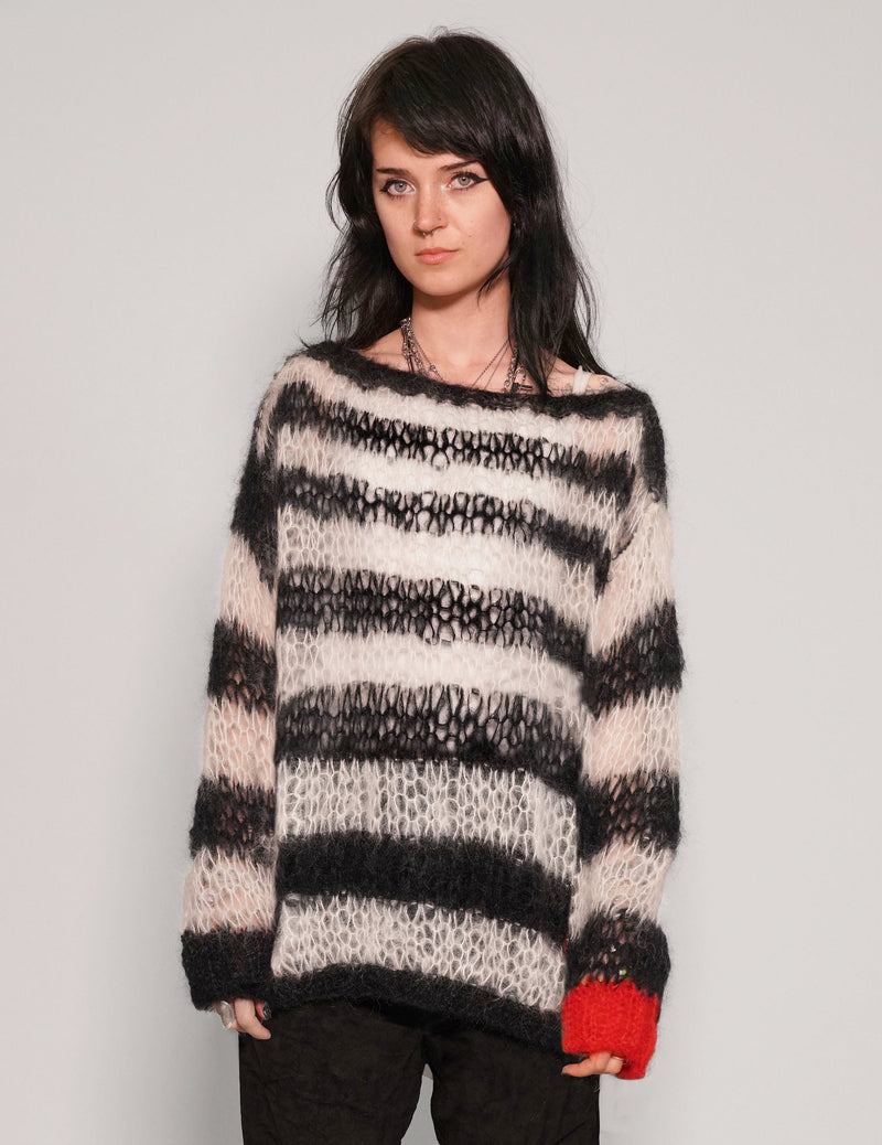 "PISTOLS" Mohair Hand Knit Sweater - White & Black
