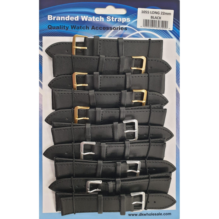 Leather Black Extra Long Watch Straps Pk10 size 22mm 1055.05