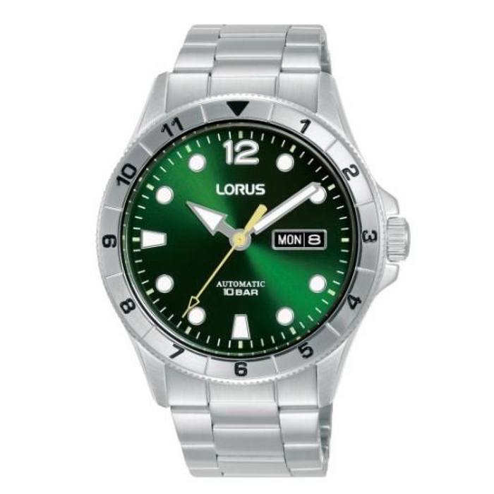 Lorus Mens Automatic Day Date Green Dial Stainless Steel Bracelet Watch RL463BX9