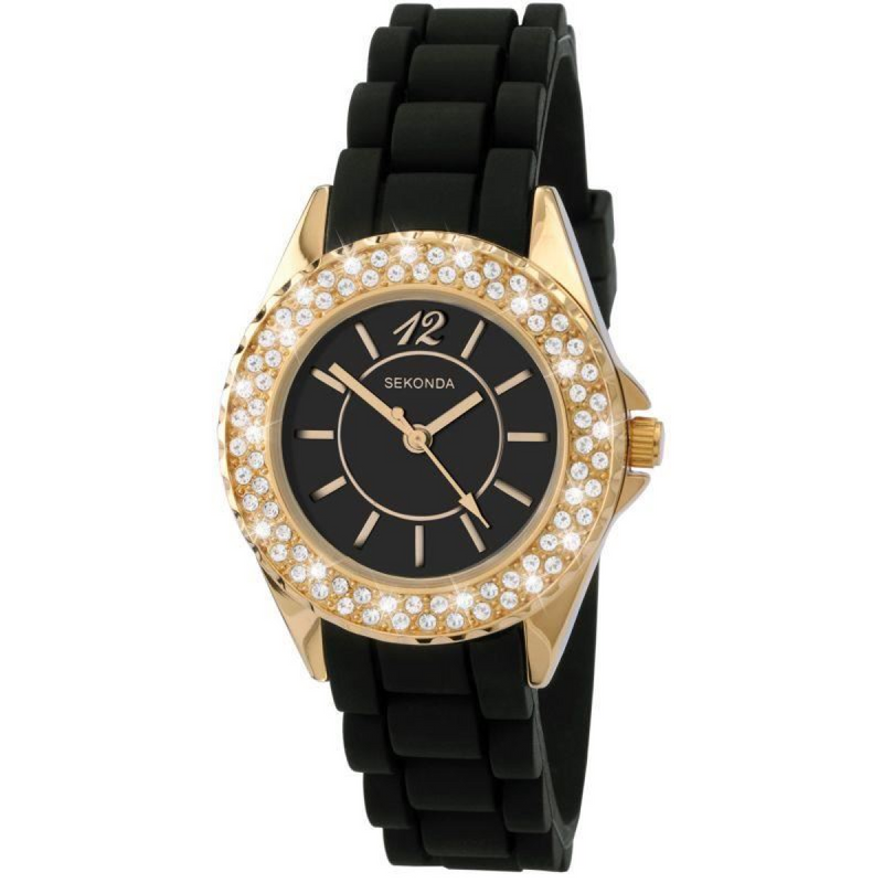 Sekonda Ladies Fashion Party Time Black Rubber Strap Watch - 4402
