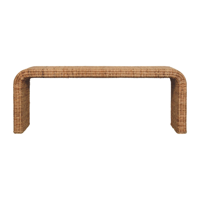 Artisan Furniture Solid Wood Rattan Weave Bench, Beige