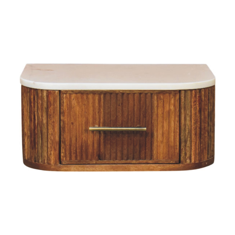 Artisan Furniture Solid Wood Beaumont Wall-Mounted Bedside, 1 Drawer, Brown & White