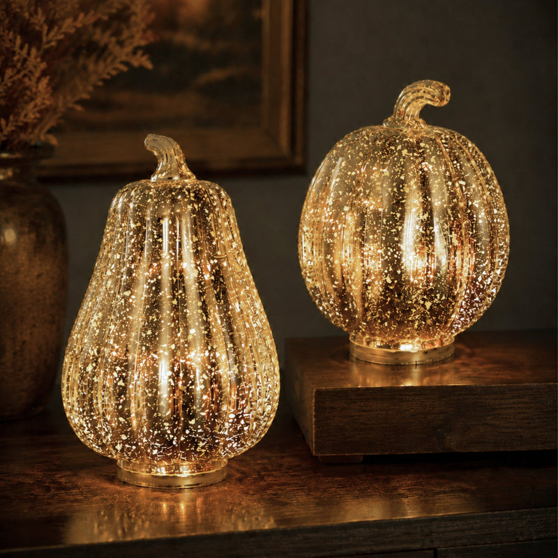 Gold LED Light Up Pumpkin & Squash Autumn Decoration Set