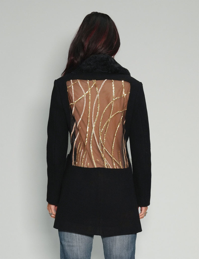 Party Back Blazer Jacket - Gold Sequin - Black