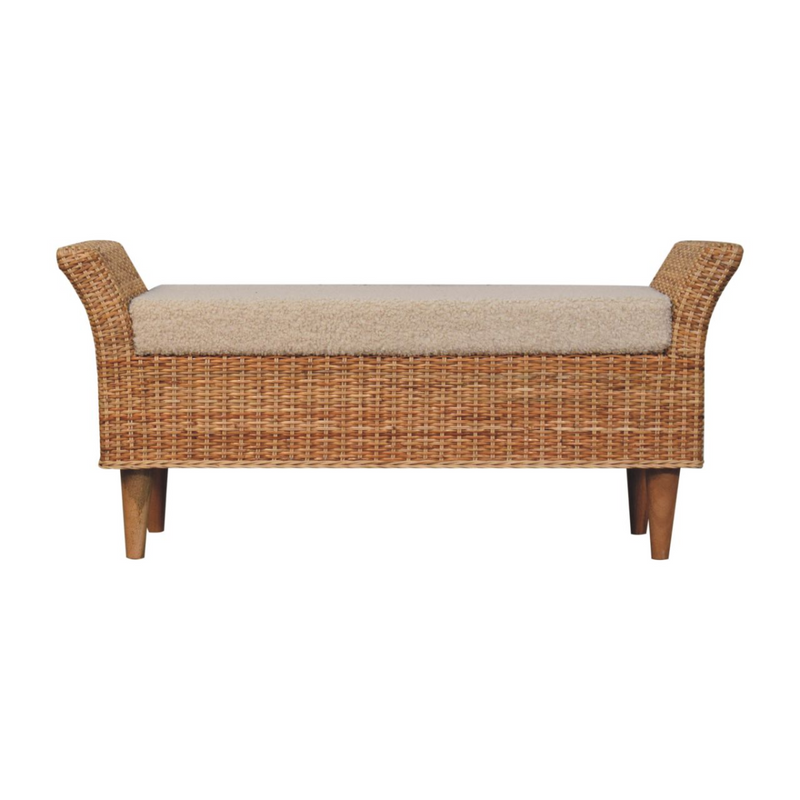 Artisan Furniture Solid Wood Upholstered Riviera Woven Bench, Cream & Beige