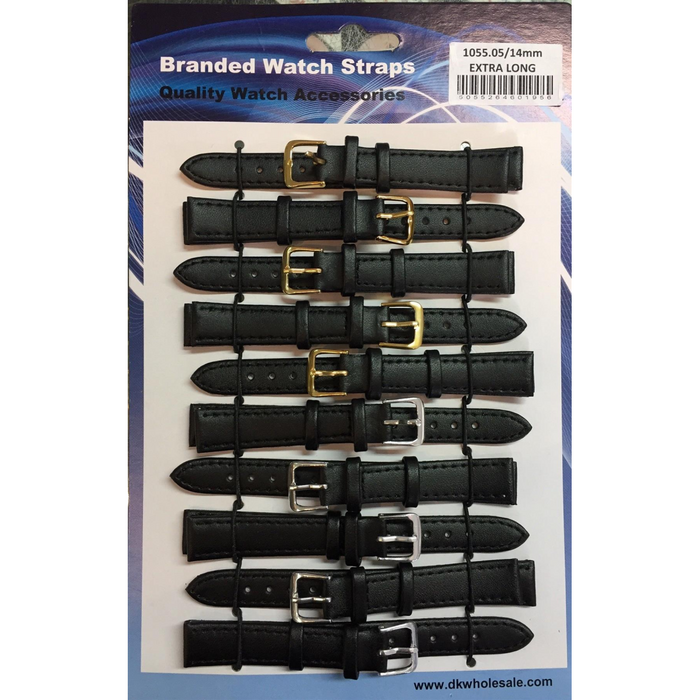 Leather Black Extra Long Watch Straps Pk10 size 14mm 1055.05