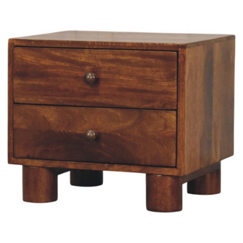 Artisan Furniture Solid Wood Tula Chestnut Nightstand, 2 Drawers, Dark Brown