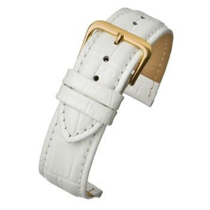 White Padded Crocodile Grain Leather Watch Strap 18mm