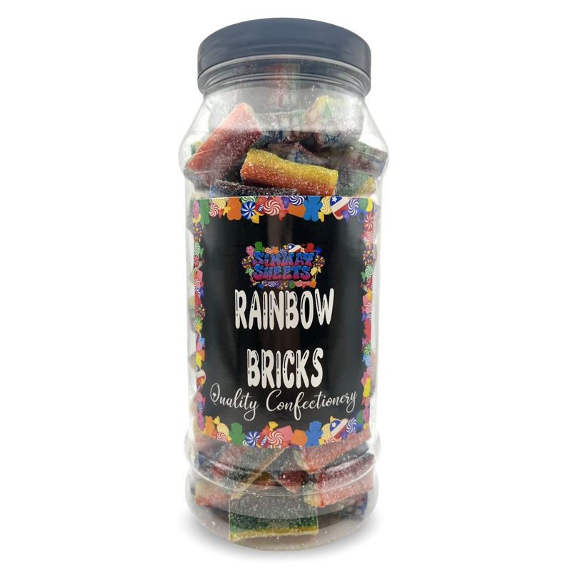 Rainbow Sour Candy Bricks Retro Fizzy Gummy Sweets Gift Jar - 680g