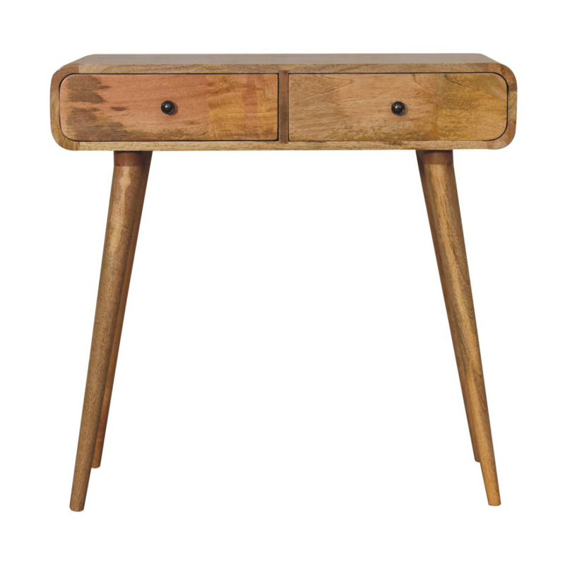 Artisan Furniture Solid Wood Oak-ish Curved Hallway Table, 2 Drawers, Brown
