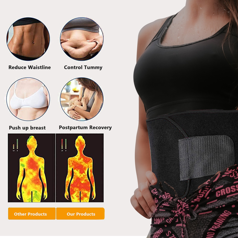 Waist Trimmer Belt Sport Workout Shaper Burner Slimming Belt W/ Phone Pocket Black