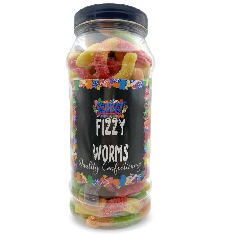 Fizzy Fruity Worms Retro Sour Gummy Sweets Gift Jar - 655g
