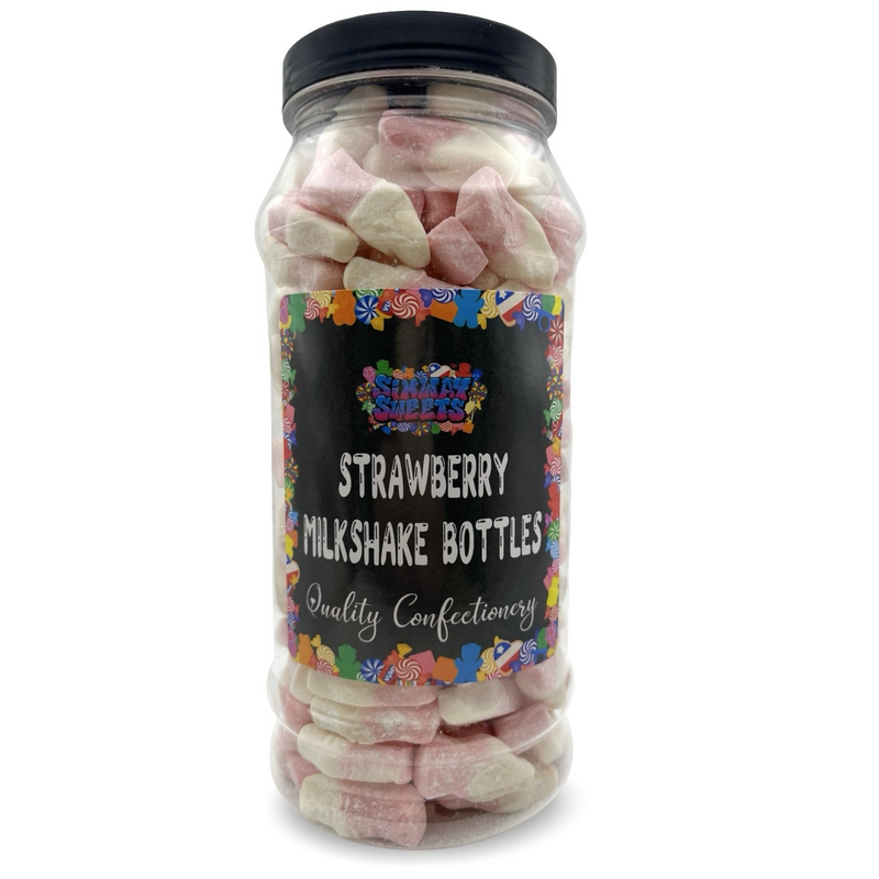 Strawberry Milkshake Bottles (Dusted) Retro Sweets Gift Jar - 485g