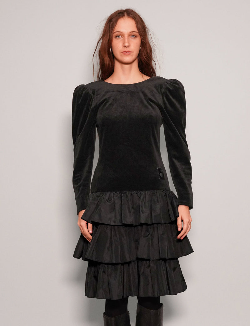 Vintage Dusk Black Velvet Dress