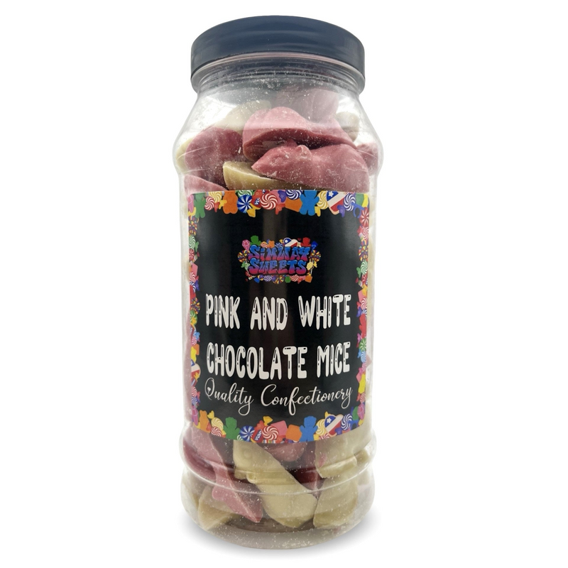 Pink & White Chocolate Mice Retro Sweets Gift Jar - 600g