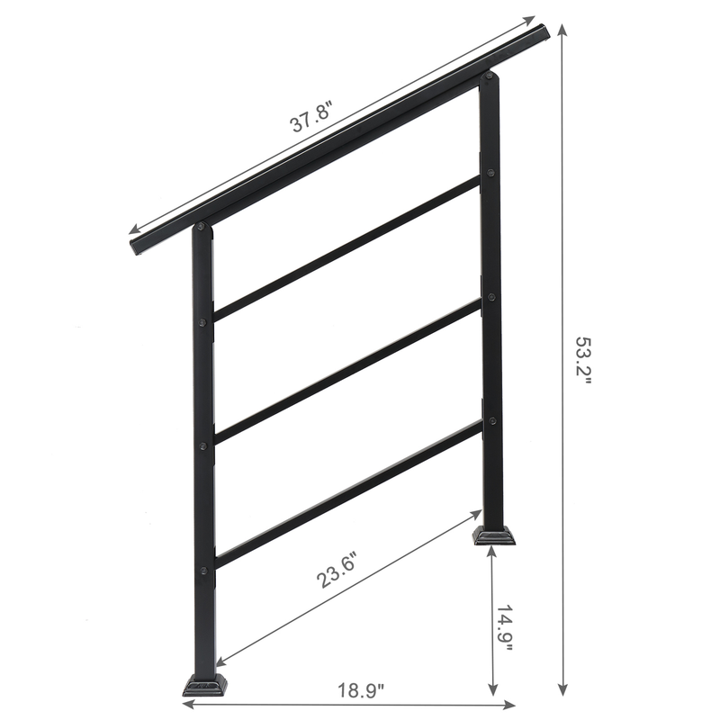 Handrails for Outdoor Steps, Wrought Iron Handrail Fits 1 or 3 Steps, Transitional Handrail with Installation Kit, Black