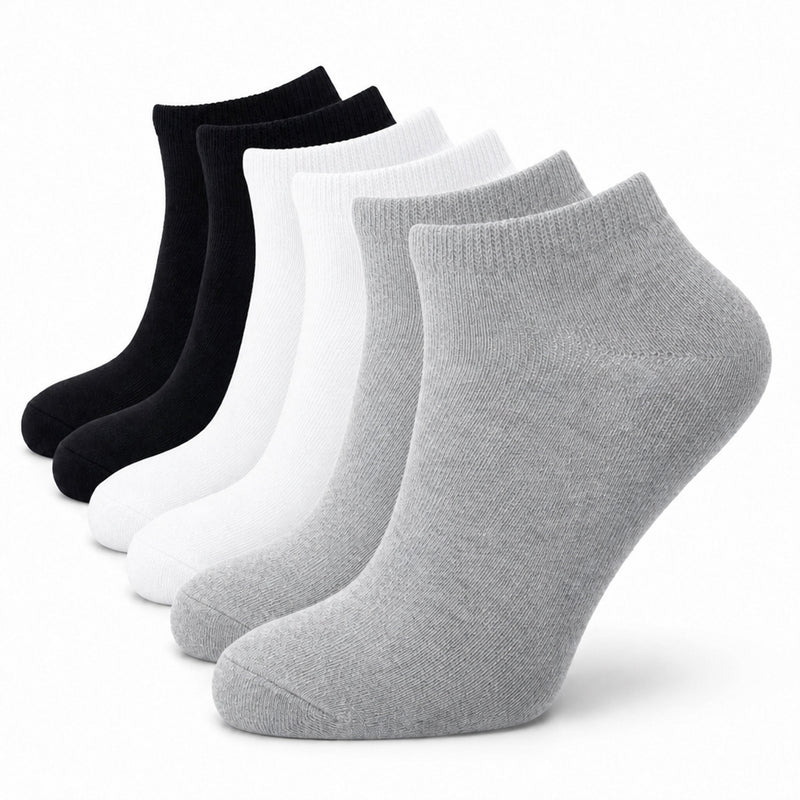 6 Pairs Mens Lightweight Breathable Cotton Blend Ankle Trainer Socks with Arch Support for Running Gym Everyday Wear in Black White Navy Grey Sizes UK 6-11 EUR 39-45 by Sock Stack