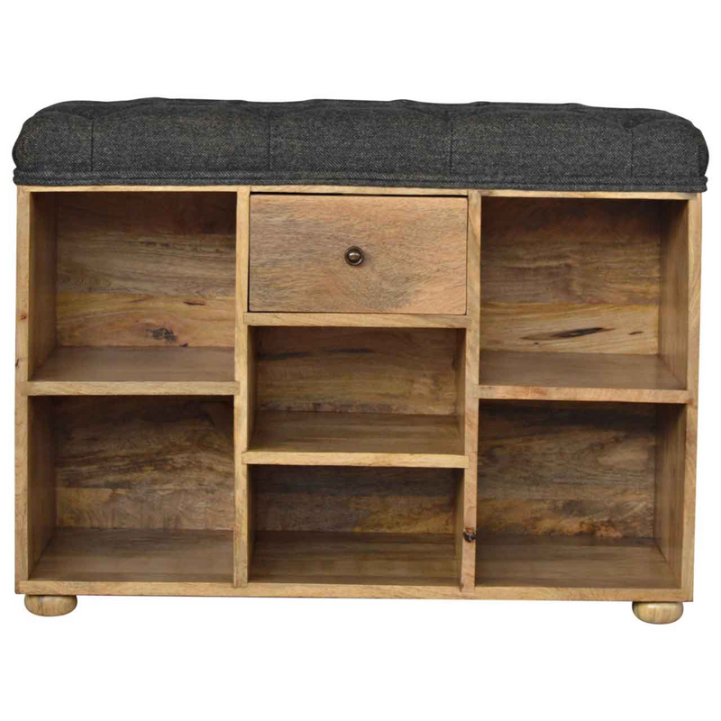 Artisan Furniture Solid Wood Black Tweed 1 Drawer Bench