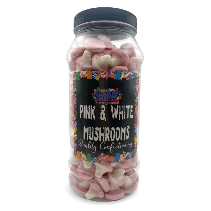 Pink & White Foam Mushrooms Retro Sweets Gift Jar - 510g
