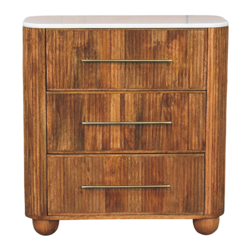 Artisan Furniture Solid Wood Beaumont Marble Chest, 3 Drawers, Brown & White