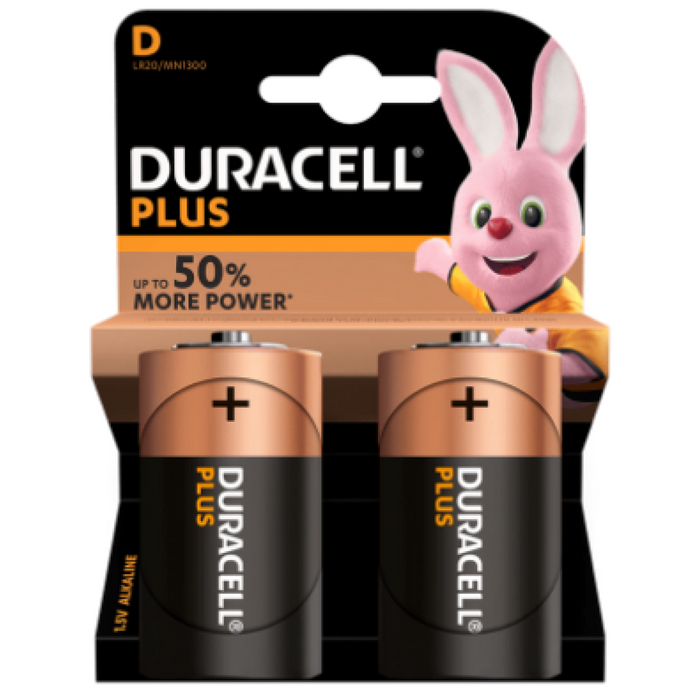 Duracell Plus MN1300+ D Size Alkaline Batteries 2 Per Card- Box of 10