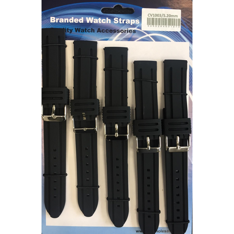 Heavy Duty rubber watch straps black (Pack of 5) CV1003-18