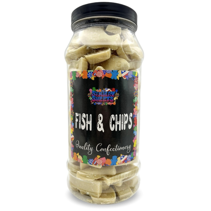 White Chocolate Fish & Chips Shapes Retro Sweets Gift Jar - 600g