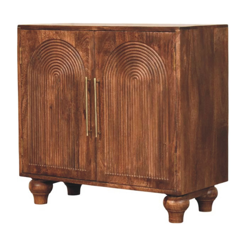 Artisan Furniture Solid Wood Arco Groove Sideboard, 2 Doors, 2 Shelves, Brown