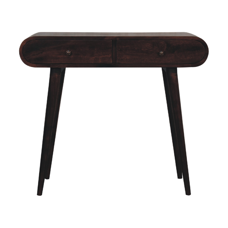 Artisan Furniture Solid Wood Light Walnut Curved Edge Console Table, 2 Drawers, Dark Brown