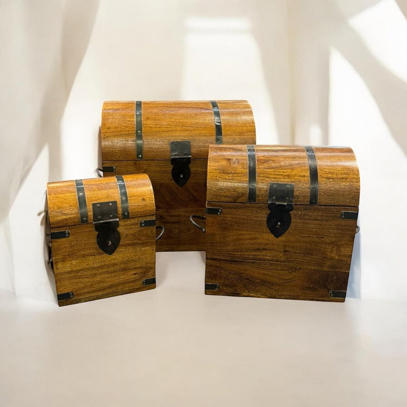 45CM SET 3 WOODEN CHESTS