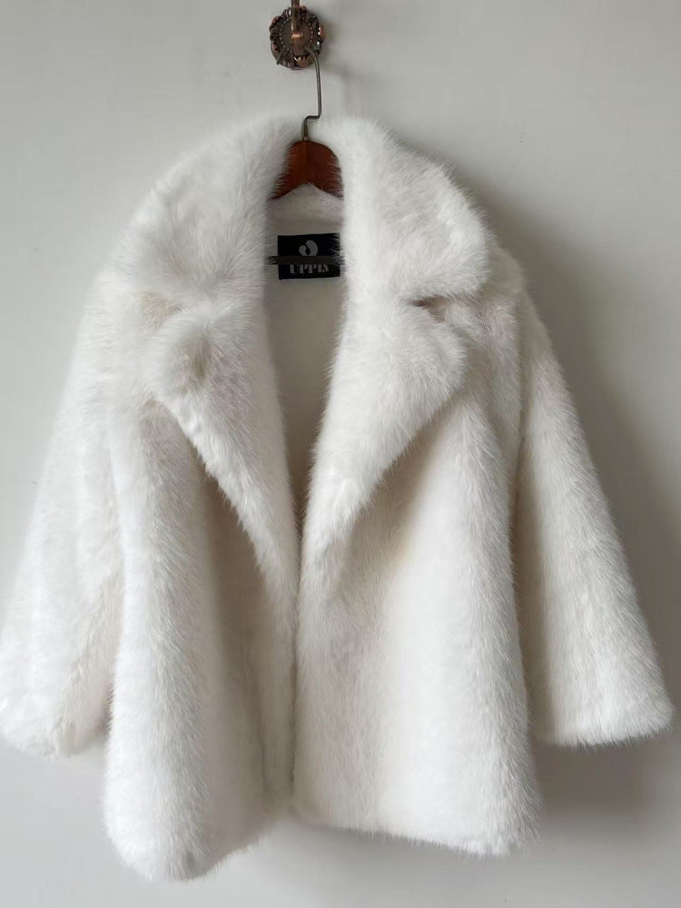 Women's Autumn Winter Warm Notched Collar Mid-Length Fur Coat