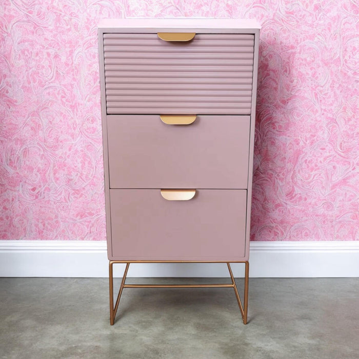64CM PINK WOODEN 3 DRAWER BEDSIDE TABLE