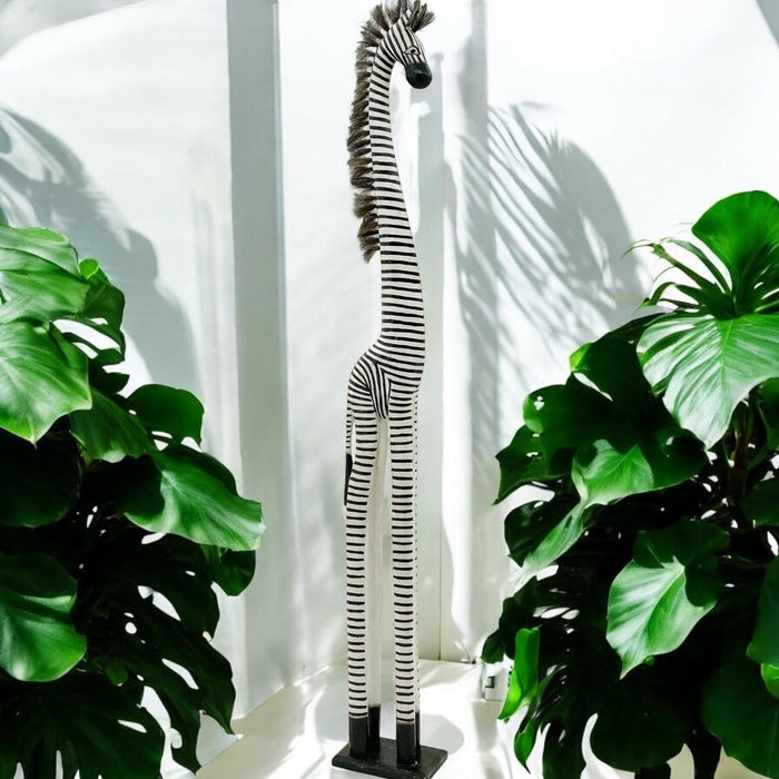 2M HAND CARVED WOODEN ZEBRA