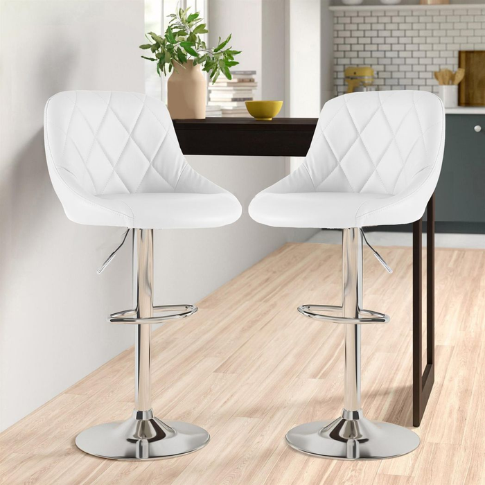 Neo Set of Two White Leather Bar Stools