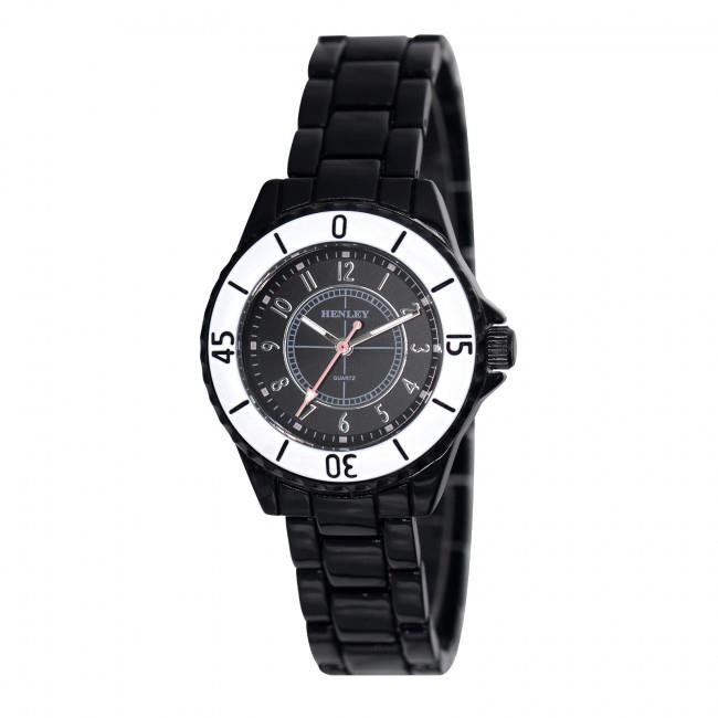 Henley Ladies Enamelled Round Case Black sunray Black dial Bracelet Watch H07241.3