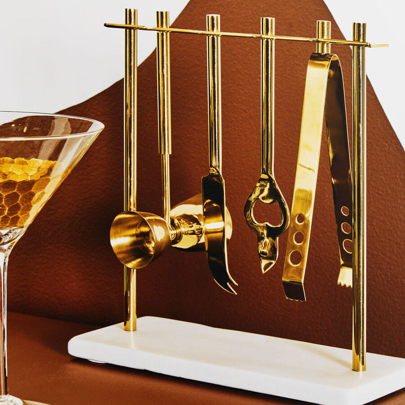 Marble and Gold Finish Bar Tool Stand | Omari