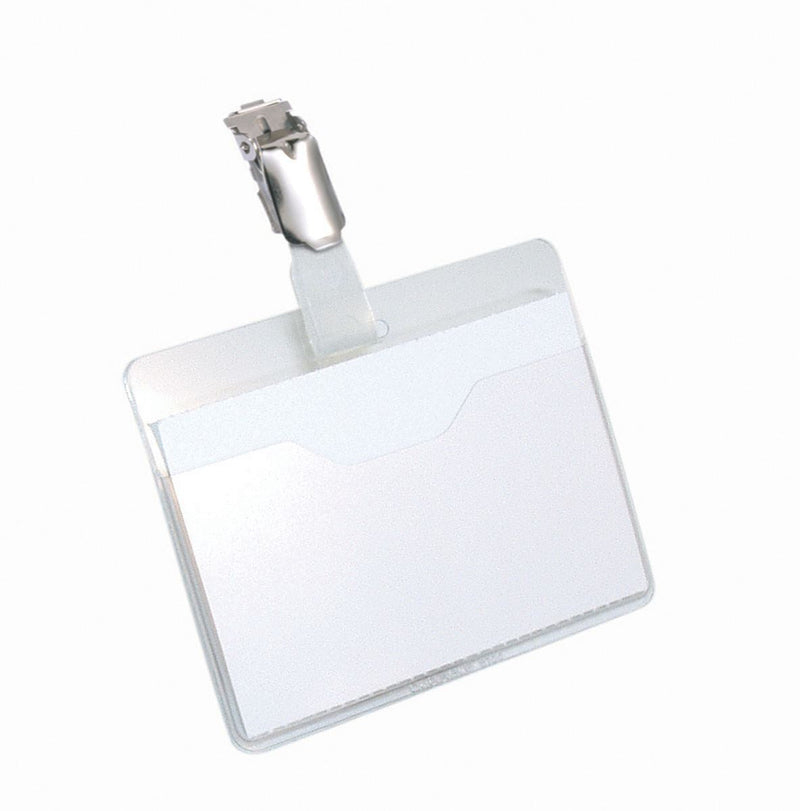 Durable Clip Name Tag ID Badge Card Holders + Inserts | 25 Pack | 54 x 90mm
