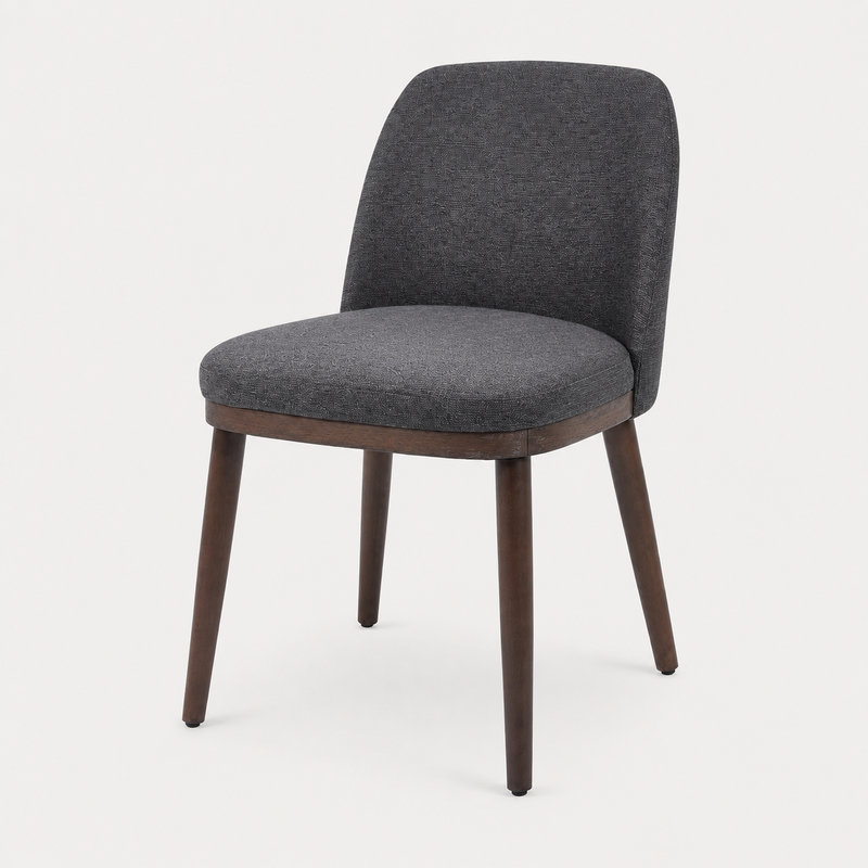 Dany Set of 2 Walnut Dining Chairs in Black Fabric