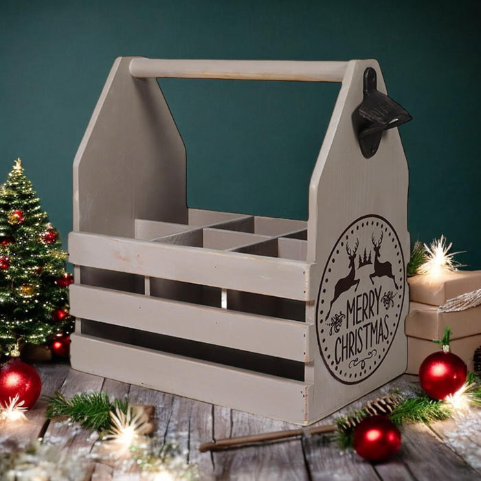 RUSTIC GREY  6 BOTTLE HOLDER WITH OPENER