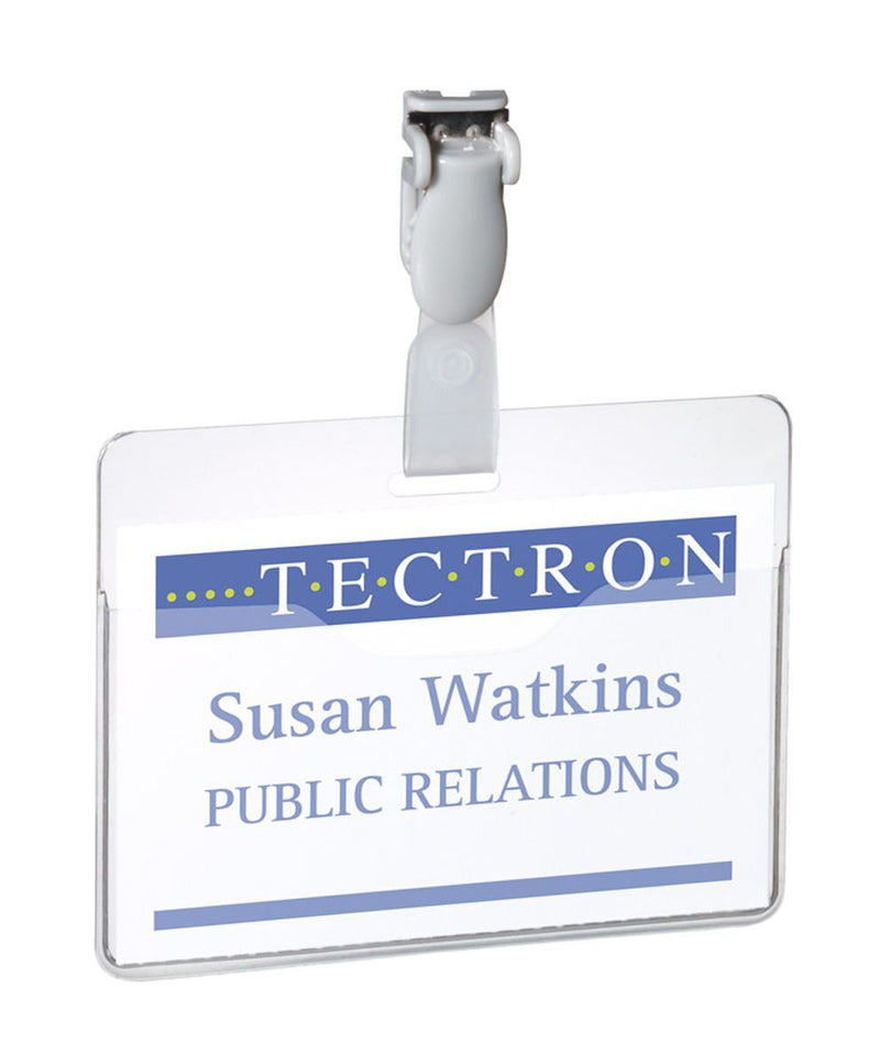 Durable Conference Clip Name Tag ID Badge Holders + Cards | 25 Pack | 60 x 90mm