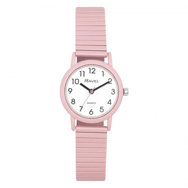 Ravel Unisex Mid Size Coloured Expander Bracelet Watch Pastel Pink