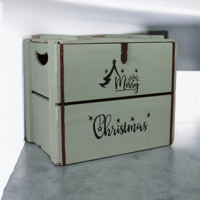 42CM RUSTIC GREEN WOODEN BOX