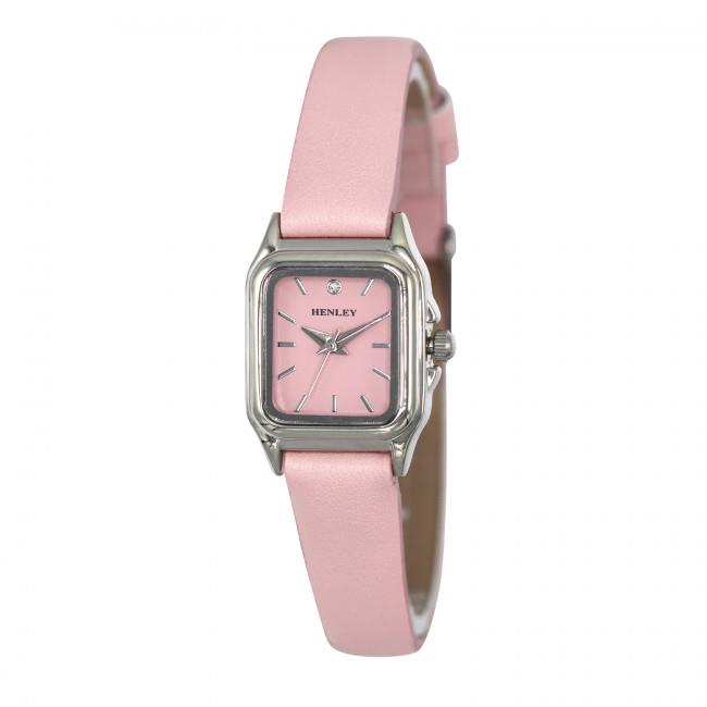 Henley Ladies Petite Rectangular Dial Leather Strap Watch Pink H06181.5
