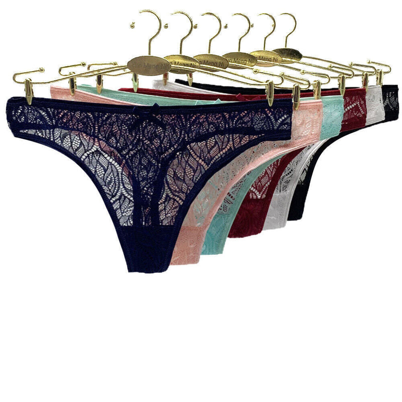 6 Pack Womens Sexy Lace Underwear Ladies Cotton Thongs G-String Knickers Briefs